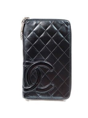 Chanel Long Wallet Black Leather 385-042725